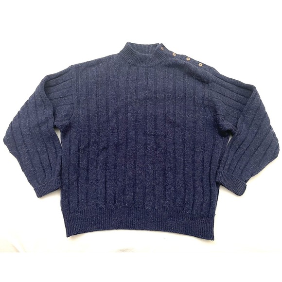 Vintage United Colors of Benetton Shetland Wool Sweater L/XL Blue Made in Italy
